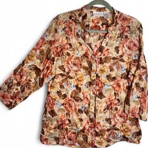 Alfred Dunner Floral Blouse in Pink and Brown